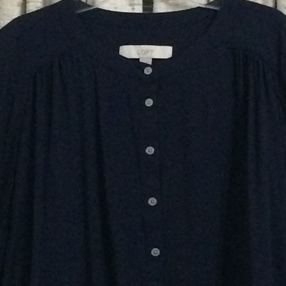 Ann Taylor LOFT Roll Tab Navy Tunic - Picture 2 of 7